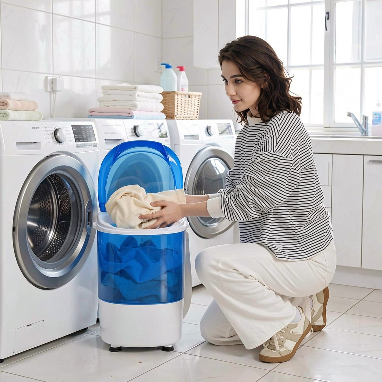 RUIE Portable Washing Machine,5.5 Lbs Mini Washer with Spin Dryer and Timer Control,Compact Single Tub,Clear Lid,Portable Washer for Apartment Dorm RV Camping