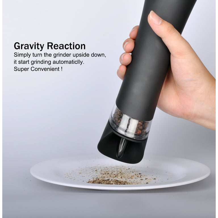 2 Pack Gravity Electric Salt, Pepper Grinder Set Automatic Pepper, Salt Mill Grinder Adjustable Coarseness, Color Black/White Swtroom