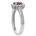 thumbnail image 4 of 14K White Gold Enhanced Ruby Flower Halo Ring Oval 6x4mm Diamond Accents, size 5.5, 4 of 4