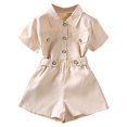thumbnail image 1 of Felwors Children's Fashion Open Button Short Sleeve Top And Shorts Two Piece Set For European And Suitable For Children Aged 3 To 7, 1 of 8