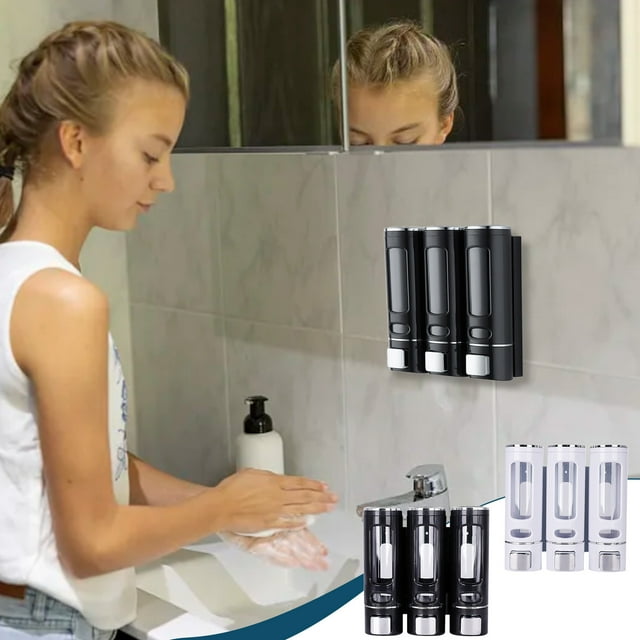 Xihbxyly Dispensador de Jabón de Ducha 3 En 1, Soporte de Pared para Champú y Acondicionador, Diseño de Plástico a Prueba de Fugas, Ideal para Baño, Cocina y Hotel, Fácil de Instalar, 21,5 X 21 X 7 C