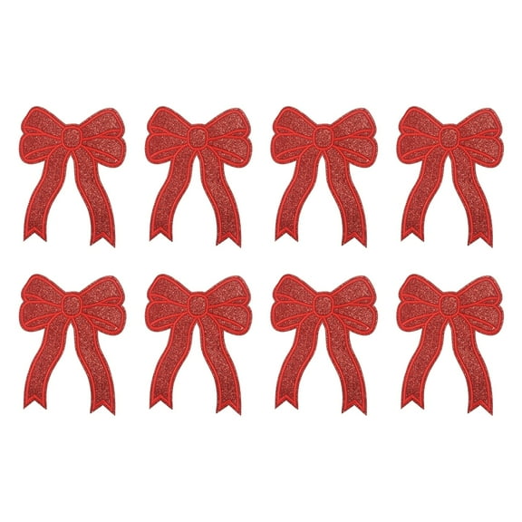 Bow Iron on Patches Sequin Sew on Bows Embroidered Applique Fit for Jeans Jackets Women Clothes (8 Pack, Red)