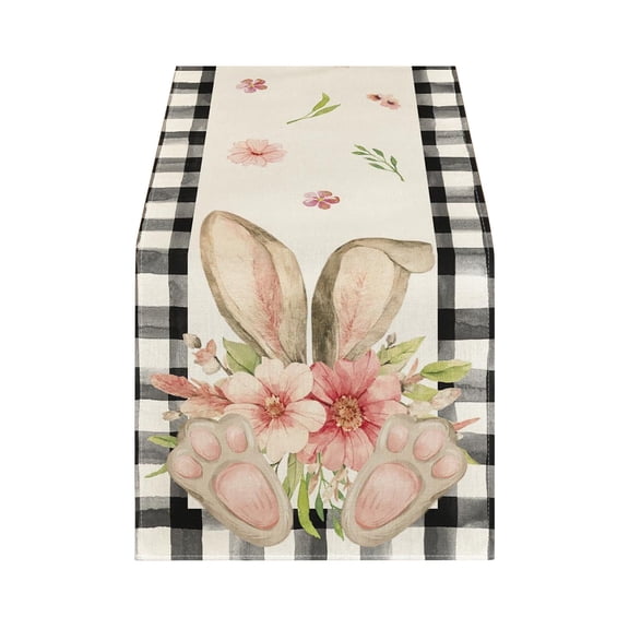 PEIBang Linen Easter Table Runner Spring Easter Decoration,13"x71" Bunny Wildflowers Easter Table Runner for Farmhouse Home Dining Room Kitchen Table Decor