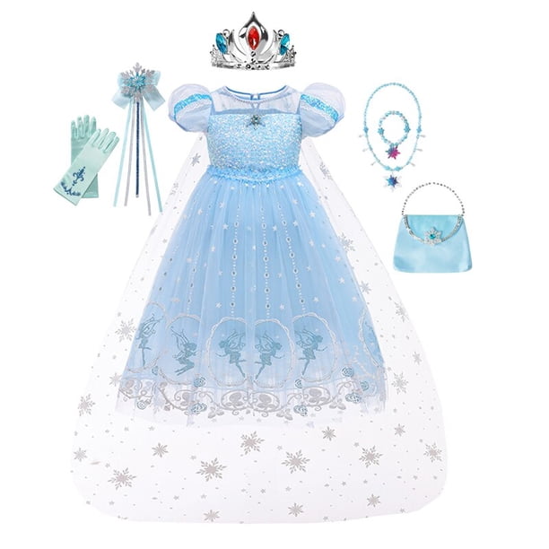 2022 nuevo vestido de princesa Elsa de Frozen para niñas, disfraz de Cosplay, Vestidos de malla para niños, ropa, bata, fiesta de cumpleaños de Halloween, Vestidos 7-8T (etiqueta 140) Gao Jinjia LED