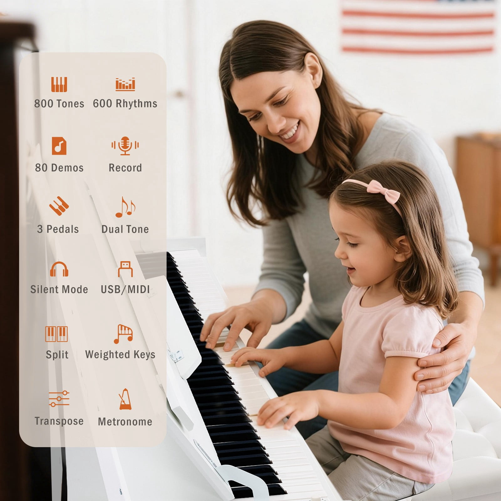 MUSTAR 88Keys Upright Fully Weighted Digital Piano Graded Hammer Action Electronic Keyboards with 3-Pedal for Beginners(White)