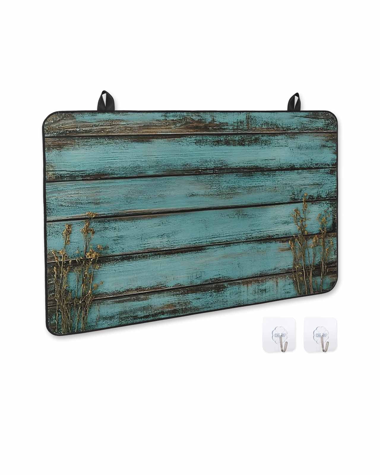 nqOlkjepod Large Induction Cooktop Protector Mat 36"x21", Teal Wood Print Stove Top Covers for Electric Stove, Abstract Vintage Plank Plant Decorative Stove Burner Cover Mats, Glass Top Stove Cover