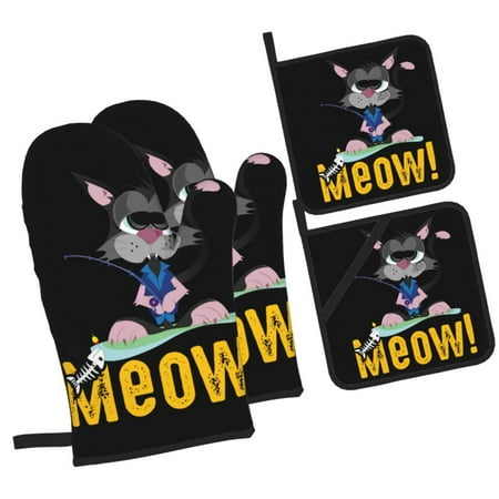 

Meow Kitten Pet Oven Mitts and Pot Holders Sets Baking Sets for Kitchen Bbq Gloves Heat Resistant Cooking Cute Animal Kitty Feline 4 Pieces