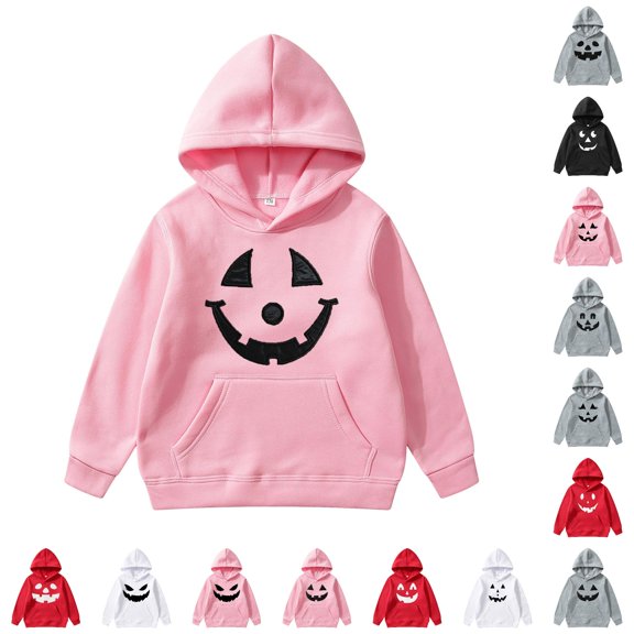 Boys Halloween Hoodie Pullover Long Sleeve Graphic Print Pink Sweatshirt Casual Soft Top for Kids Fall School Party 5-6 Years