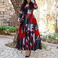 thumbnail image 1 of Jienlioq Femmes Robe Décolleté Femmes Casual Imprimé Bouton à Manches Longues Robe à Col Rond, 1 of 4