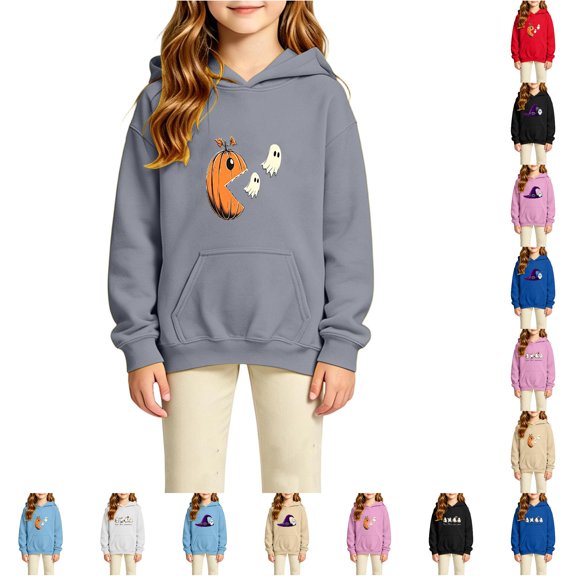 Halloween Sweatshirt Girls Boys Long Sleeve Loose Hooded Sweatshirt with Pocket Fall Outfit