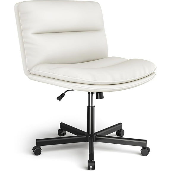 Rfiver Office Desk Chairs with Wheels, Criss Cross Chair with Height Adjustable and Swivel, Comfortable Thickened Cushion PU Leather Wide Comfty Chair Computer Task Chair for Home Office Gaming,Beige