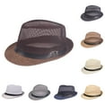 thumbnail image 3 of Men Fedora Wide Brim Mesh Spring Summer Pure Color Low-profile Sunshade Hat for Outdoor, 3 of 10