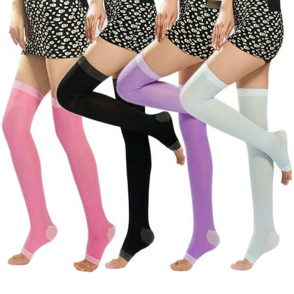 Travelwant Compression Stockings for Women, Thigh High Length, Open Toe Elastic Women Beauty Leg Slimming Long Knee Socks