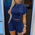 thumbnail image 2 of Shorts for Women, Sports Shorts for Women,Trendy Women's Shorts Suit Stylish Two Piece Set Featuring Short Sleeve Crop Top and Bodycon Pants for Clubwear and Casual Outings, 2 of 5