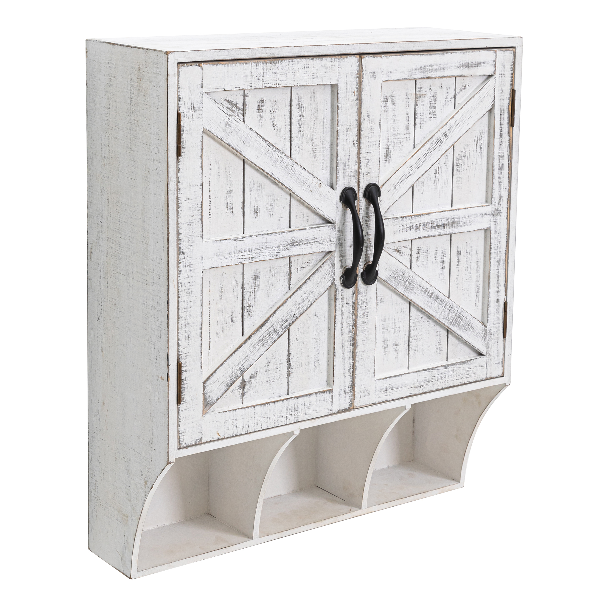 Hawoo Farmhouse Wood Wall Mounted Storage with 2 Barn Doors and