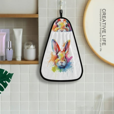

Rabbit Head Hanging Towel Kitchen Hand Towel Bathroom Absorbent Towel Machine Washable Quick Dry Dishcloths