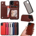 thumbnail image 2 of Naierhg Faux Leather Solid Color Phone Case Protective Cover with Card Slot for iPhone12,Brown for iPhone 12 6.1inch, 2 of 8