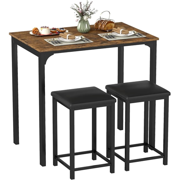 WoofPaw 3-Piece Dining Table Set for 2, Upholstered Stools,Metal Frame & Footrest, Space-Saving Dinette Set for Small Space, Breakfast Nook,Brown black