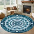 thumbnail image 3 of Abstract Boho Flower Round Area&nbsp;Rug 7ft Vintage Ethnic Flower Blue White Non-Slip&nbsp;Washable Circle Rugs Soft Felt Indoor Floor Mat for Bedroom Kitchen Living Room Bathroom, 3 of 9