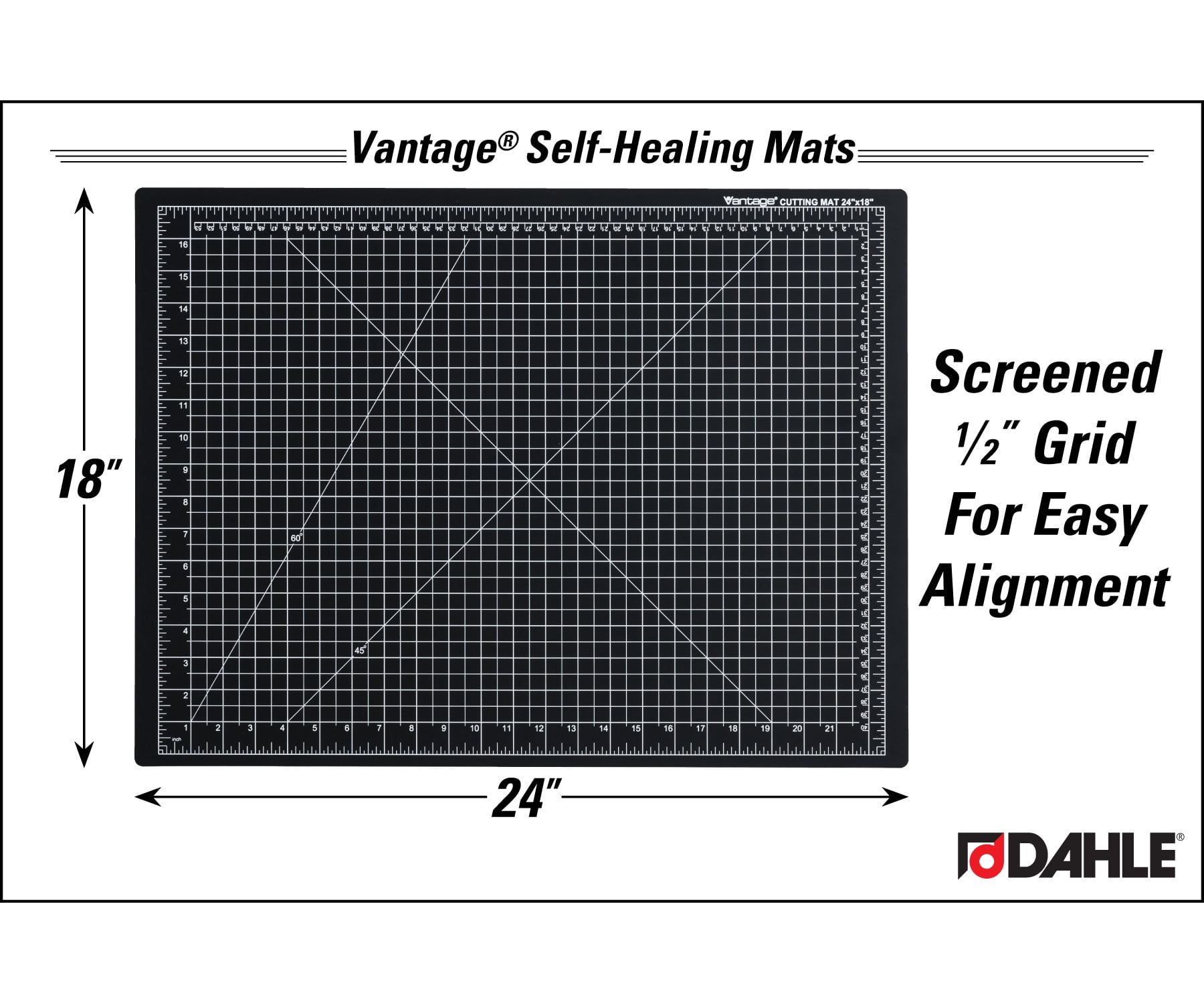 Dahle Vantage 10792 Premium Double-Sided Self-Healing Mat, 18"x24", 1/2" Grid, Perfect for Crafts & Sewing, Double-Sided, Black
