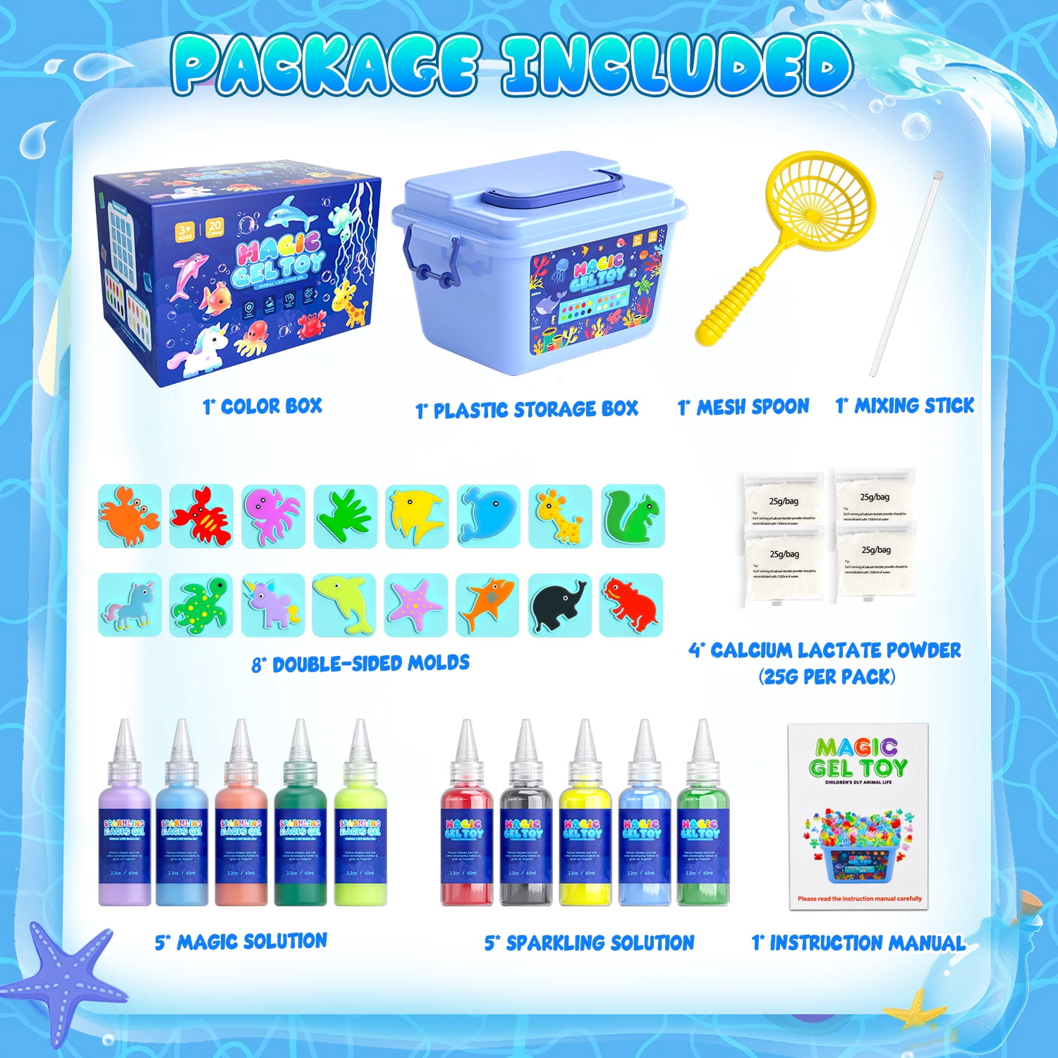 Beefunni Magic Fairy Water Elf Toy for Kids, Creative Water Gel Kit with 10 Color Magic Gels & 8 Molds, Kids Art Ceaft Set, Birthday Gift for Kids (Ocean)