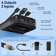 49800mAh Power Bank Portable Charger with Built in Cables,4 Outputs 3 Inputs 22.5W Fast Charging with LED Display Battery Pack Compatible for iPhone Charger-Camping,Hiking,Travel Essentials(Black)