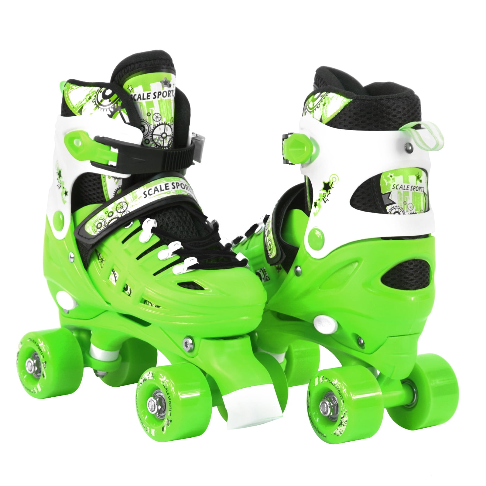 Adjustable Green Quad Roller Skates For Kids Small Sizes