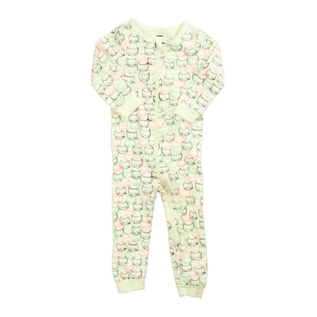 

Pre-owned Tea Girls Ivory | Black | Pink Cats 1-piece Non-footed Pajamas size: 3-6 Months