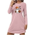 thumbnail image 2 of Womens Long Sleeve Nightgowns Sleep Shirts Halloween Cute Printed Loungewear Nightgown Short House Dresses M, 2 of 6