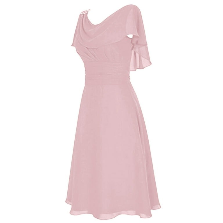 Akiihool Womens Formal Dresses Women's Formal Flutter Short Sleeve Crew Neck Midi Dress (Pink,XXL)