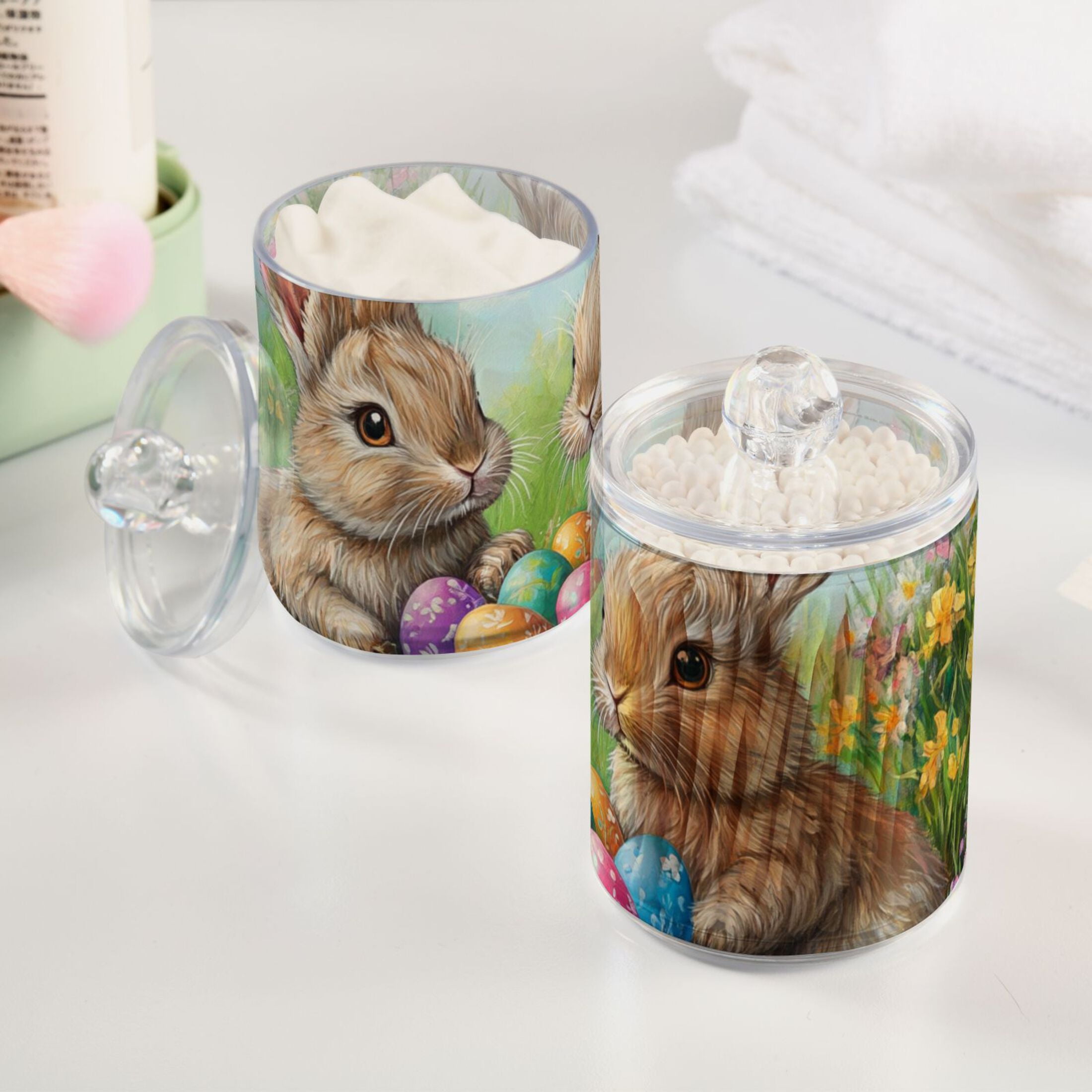Ckdifva Easter Eggs and Rabbits Storage Jar with Lid Acrylic Organization Storage Containers Set of 4
