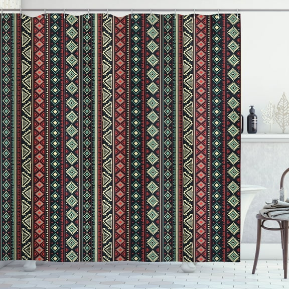 Ambesonne African Shower Curtain, Folkloric Pattern Ornaments, 69"Wx75"L, Scarlet Cream