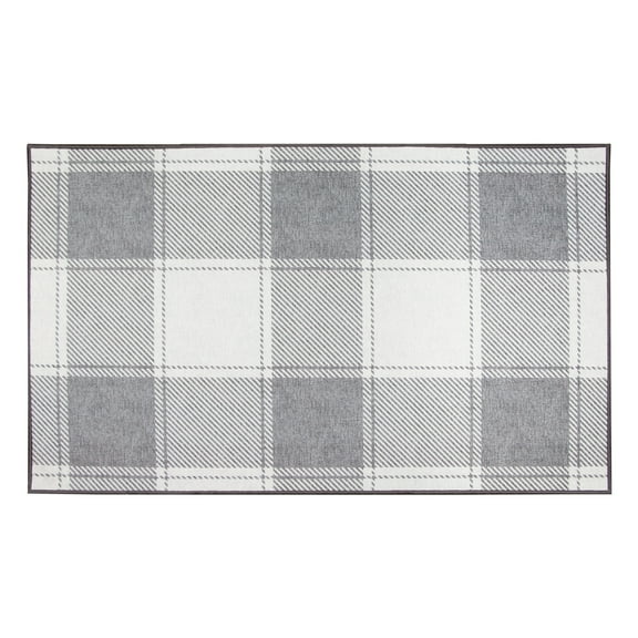 My Magic Carpet 3'x5' Machine Washable Non-Slip Kitchen Entryway Rug - Buffalo Plaid Grey And White