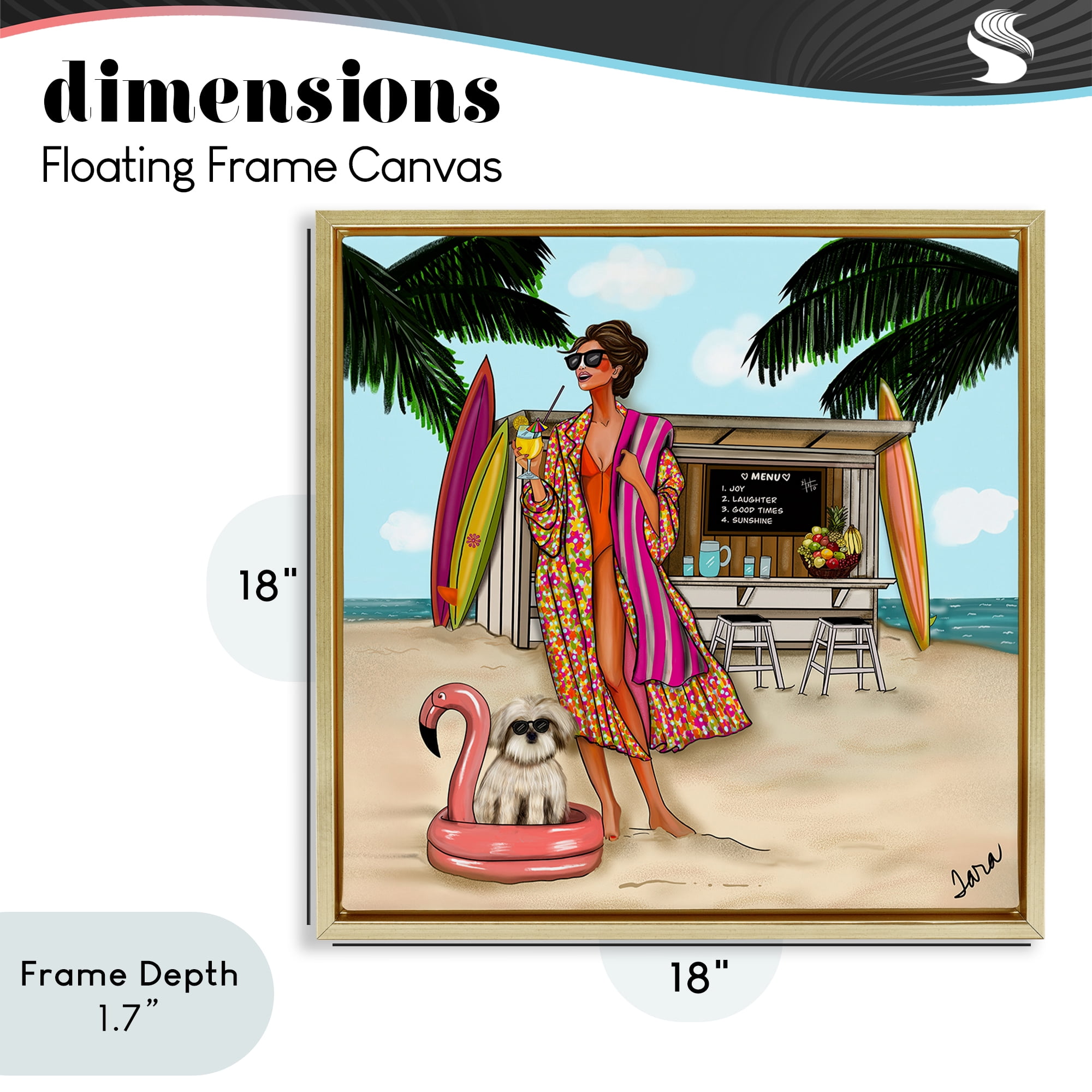 Stupell Industries Beach Girl in Summer Sun Gold Framed Floater Canvas Wall Art, design by Tara Boone