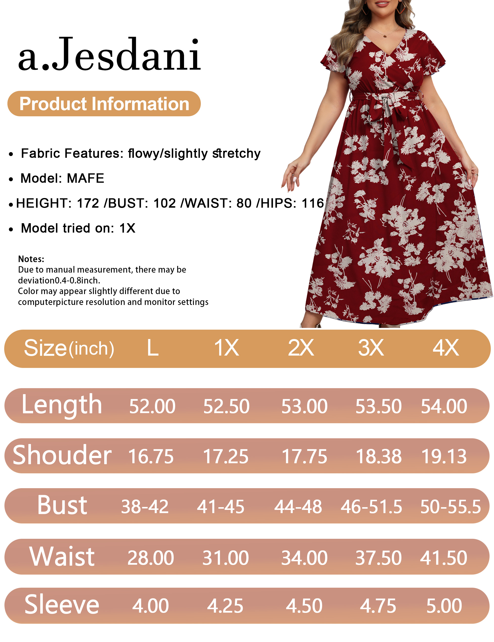 a.Jesdani Women's Plus Size Boho Maxi Dress, Floral photo 3