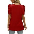 thumbnail image 4 of Blusa de manga abullonada Ticfox Cuello redondo Manga corta Color puro Rojo XXL, 4 of 6