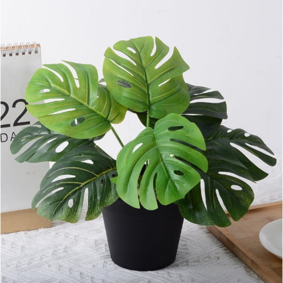 Artificial Monstera Leaf Greenery, Faux Tropical Split Leaf with UV Protection and No Maintenance, Home Office Indoor Patio Housewarming Gift (19.7in, Green)