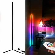 RGB Color Changing Standing Corner Lamp 55", Dimmable LED Smart Floor Lamp for Living Room Bedroom by Remote Controller - Black