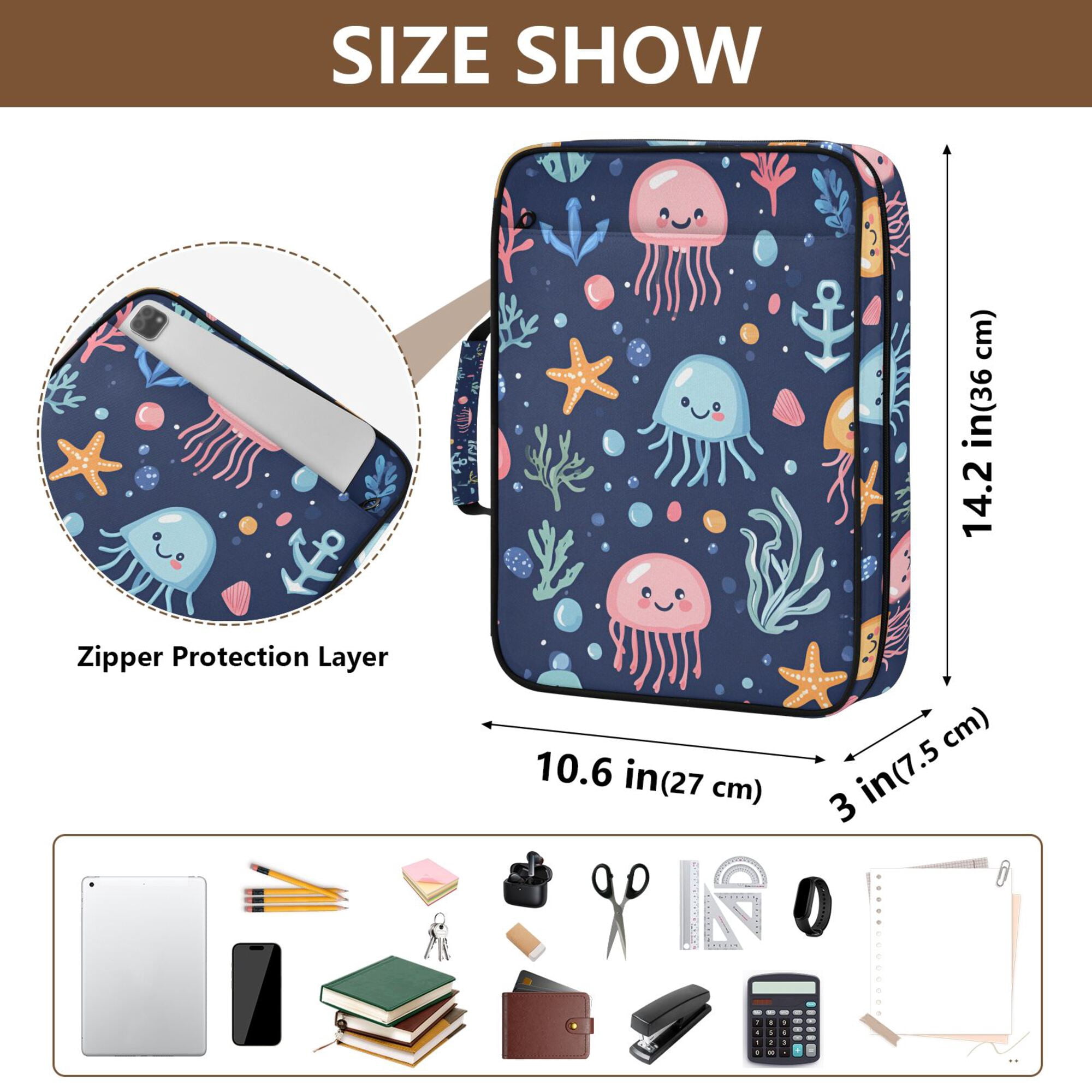 FORMRS Accordion File Folder A4 Size 7-Pocket Expanding Document Organizer Bag with 3 Ring Binder, Yellow Jellyfish