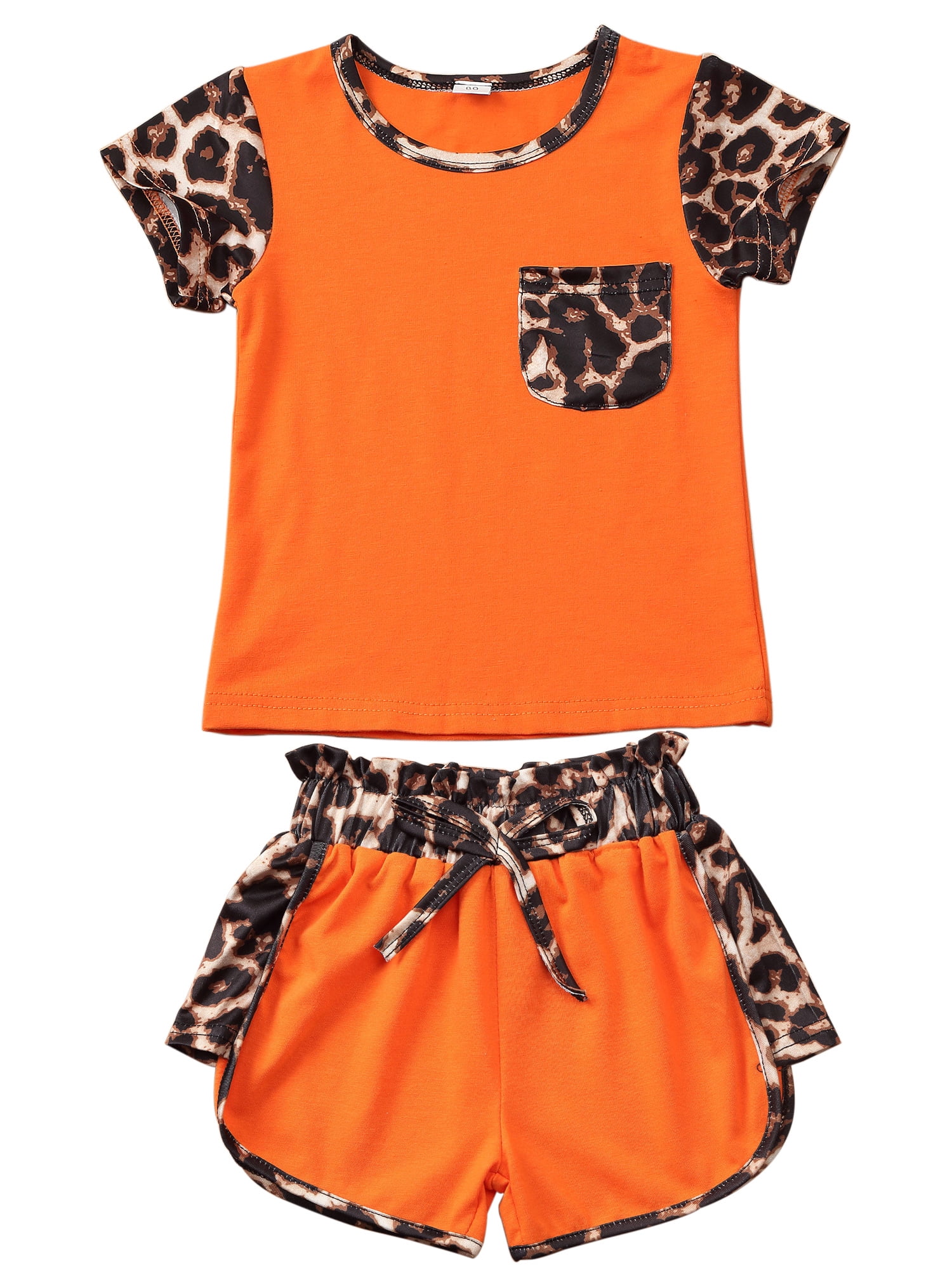 Children Kids Outfit Short Sleeve Tops Round Neck T Shirt Printed Shorts Pants