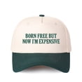thumbnail image 6 of BORN FREE BUT NOW I'M EXPENSIVE Letter Embroidered Color Block Trucker Hat Unisex Adjustable Cotton Breathable Fashion Cap for Travel Daily Wear, 6 of 11