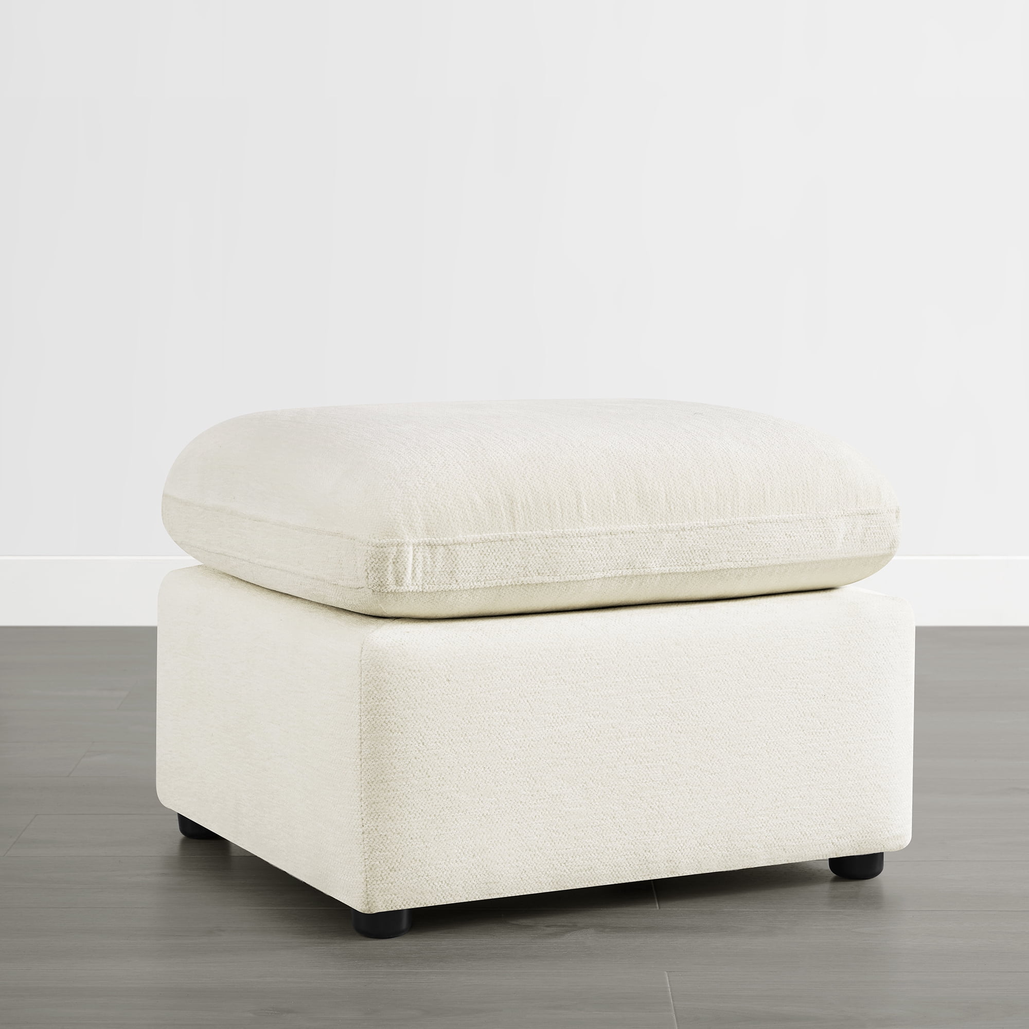 Spruce & Spring Upholstered Ottoman Footstool with Padded Cushion for Living Room and Bedroom, Cream White