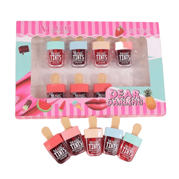 Set 12 Labiales líquidos en forma de paleta, gloss, tintura labial.