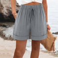 thumbnail image 2 of Women's High Waisted Linen Bermuda Shorts Tummy Control Elastic Straight Shorts Baggy Wide Leg Sweatpants with Pockets, 2 of 8
