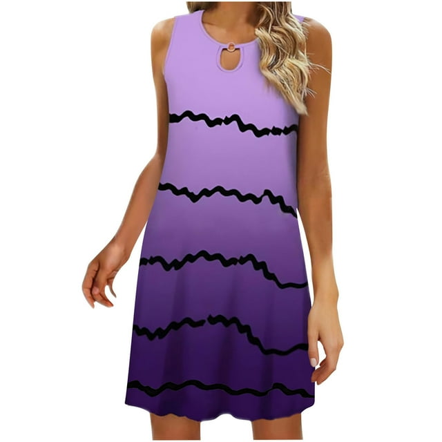 Vestido sin Mangas para las Mujeres, Casual Cuello Redondo Impreso Midi, Cómodo Vestido de Moda de Poliéster para Mujeres
