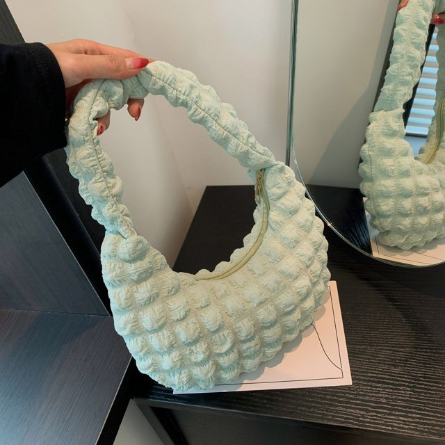 Mujer Bubble Tote Hobo Bolsas Satchel Underarm Monedero Bolso de hombro plisado (Verde)