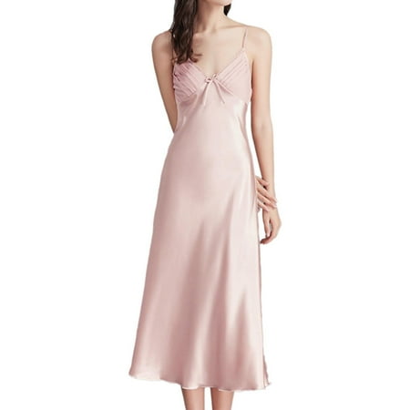 gvdentm Silk Pajamas for Women Women Sleepwear Satin Nightgown Lingerie Dress Mini Slip Chemise Nightwear Pink M