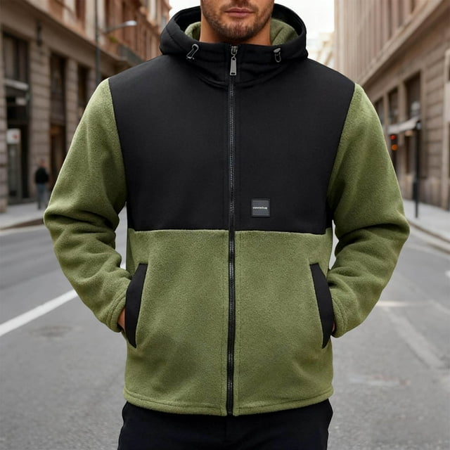 pstuiky Camisas para hombre de manga larga, Chaqueta tipo cárdigan de polar con cremallera y capucha de manga larga para hombre Tops de hombre s