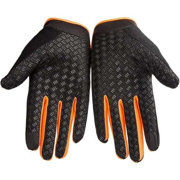 HUOMAQFAN Summer Men and Women Ice Silk Gloves, Silicone Thin Fitness Training Full Finger Gloves Non-Slip Mountaineering Outdoor Sports Breathing Outdoor Riding Gloves (Orange)