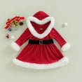 thumbnail image 4 of Douhoow Toddler Girl Christmas Hooded Dress Long Sleeve Plush Patchwork A-Line Dress, 4 of 9